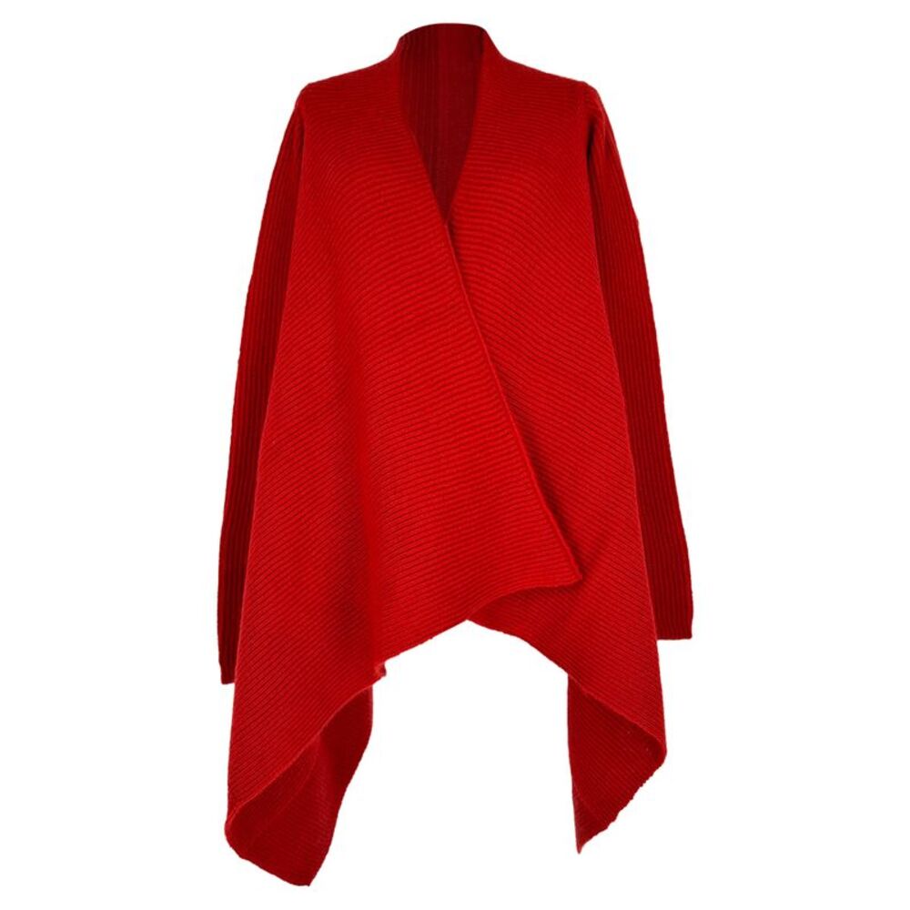 Rick Owens Ribbed-Knit Cape Sweater in Red Wool